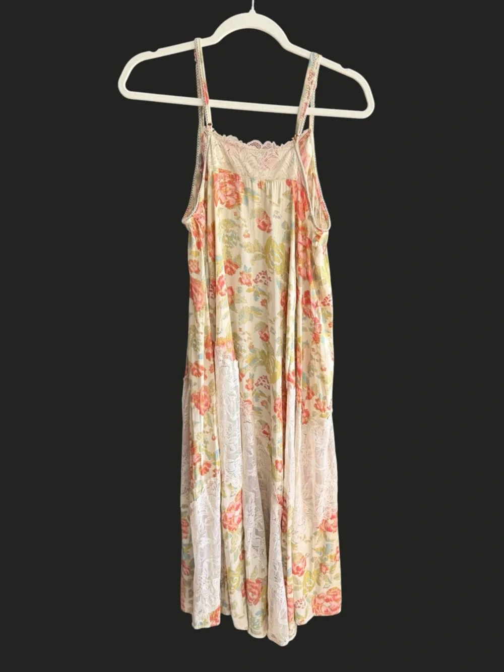 FREE PEOPLE‎ First Date Slip Dress Floral Lace Satin Cream S